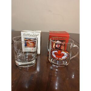 Canadian Mist Glasses Vtg 1996 Leaf Logo Moose Alcohol Small Handle Cup Set Of 2